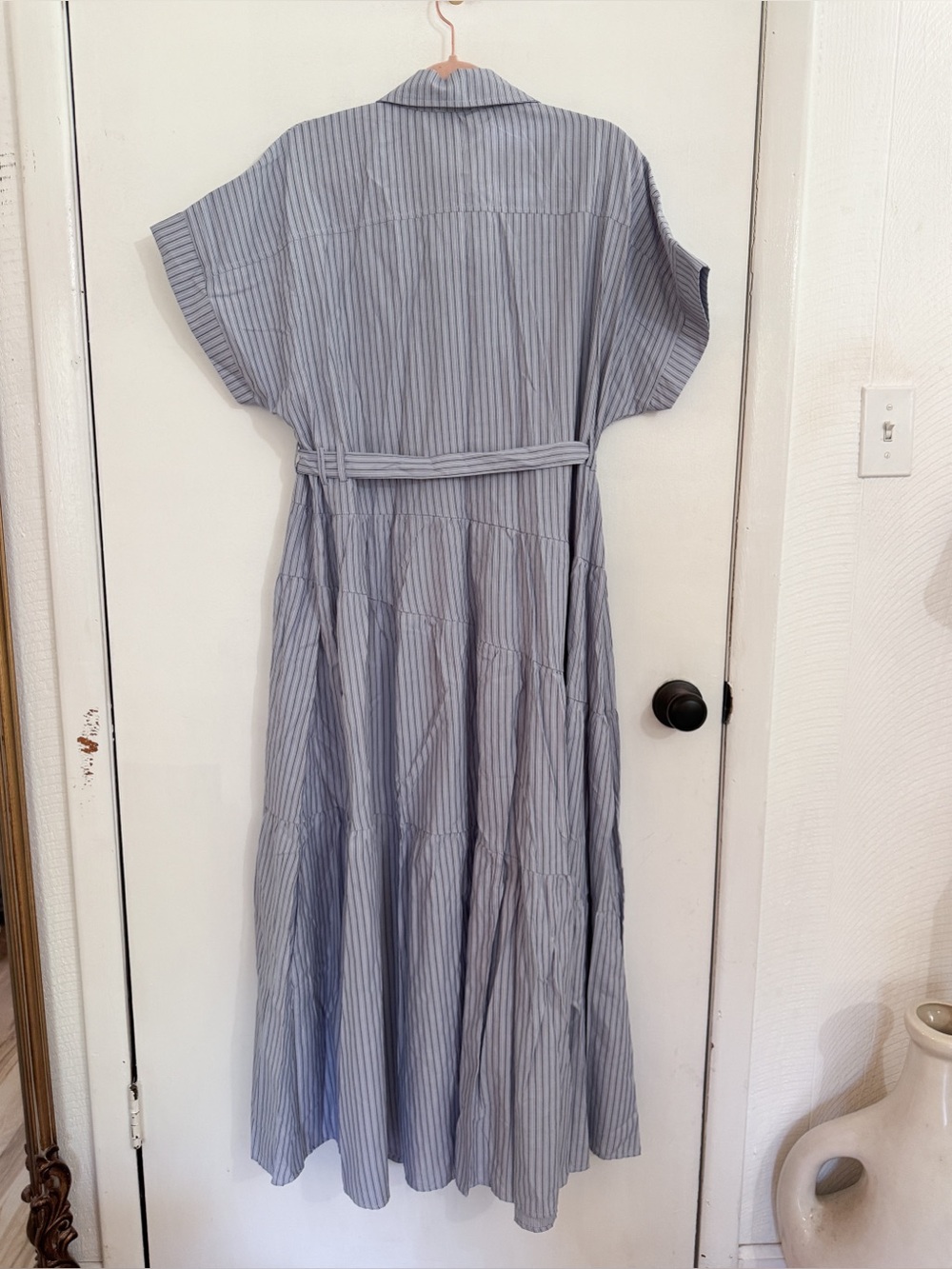 Baltic Born Blue Striped Button-Front Maxi Dress with tie belt XL NWT - Picture 4 of 6